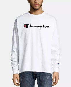 Champion Men's Script-Logo Long Sleeve Tshirt