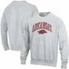 Champion Men's Gray Arkansas Razorbacks Arch Over Logo Reverse Weave Pullover Sweatshirt