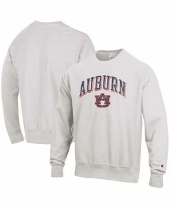 Champion Men's Gray Auburn Tigers Arch Over Logo Reverse Weave Pullover Sweatshirt