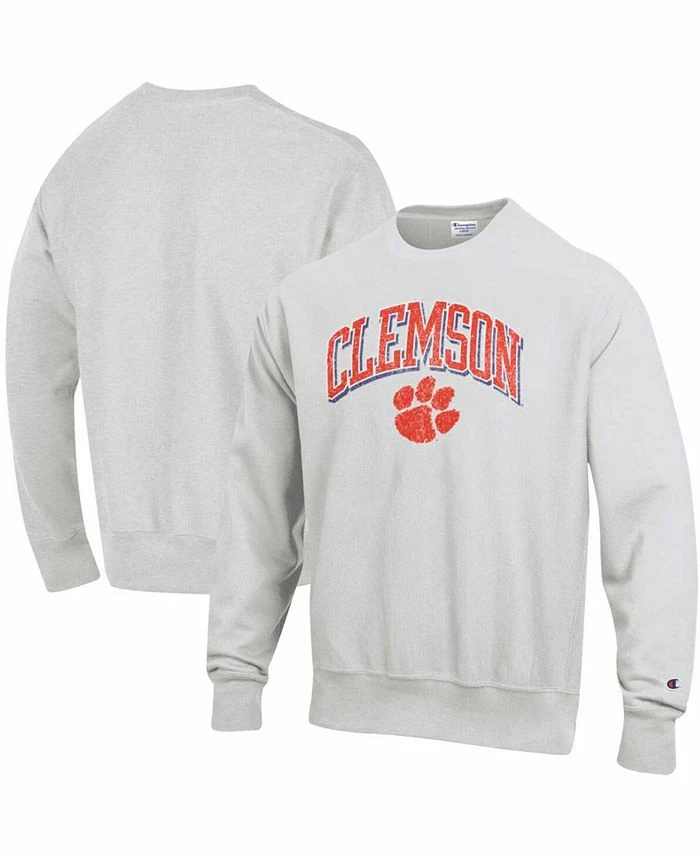 Champion Men's Gray Clemson Tigers Arch Over Logo Reverse Weave Pullover Sweatshirt