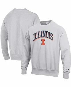 Champion Men's Gray Illinois Fighting Illini Arch Over Logo Reverse Weave Pullover Sweatshirt