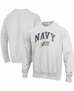 Champion Men's Gray Navy Midshipmen Arch Over Logo Reverse Weave Pullover Sweatshirt