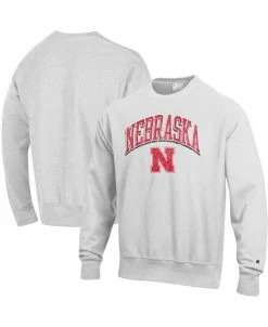 Champion Men's Gray Nebraska Huskers Arch Over Logo Reverse Weave Pullover Sweatshirt
