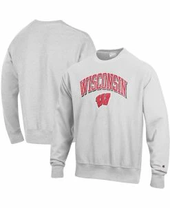 Champion Men's Gray Wisconsin Badgers Arch Over Logo Reverse Weave Pullover Sweatshirt