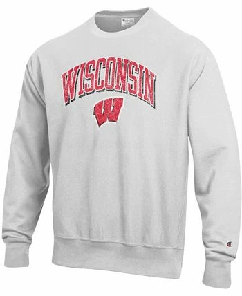 Champion Men's Gray Wisconsin Badgers Arch Over Logo Reverse Weave Pullover Sweatshirt - Image 3