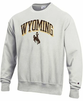 Champion Men's Heathered Gray Wyoming Cowboys Arch Over Logo Reverse Weave Pullover Sweatshirt - Image 3