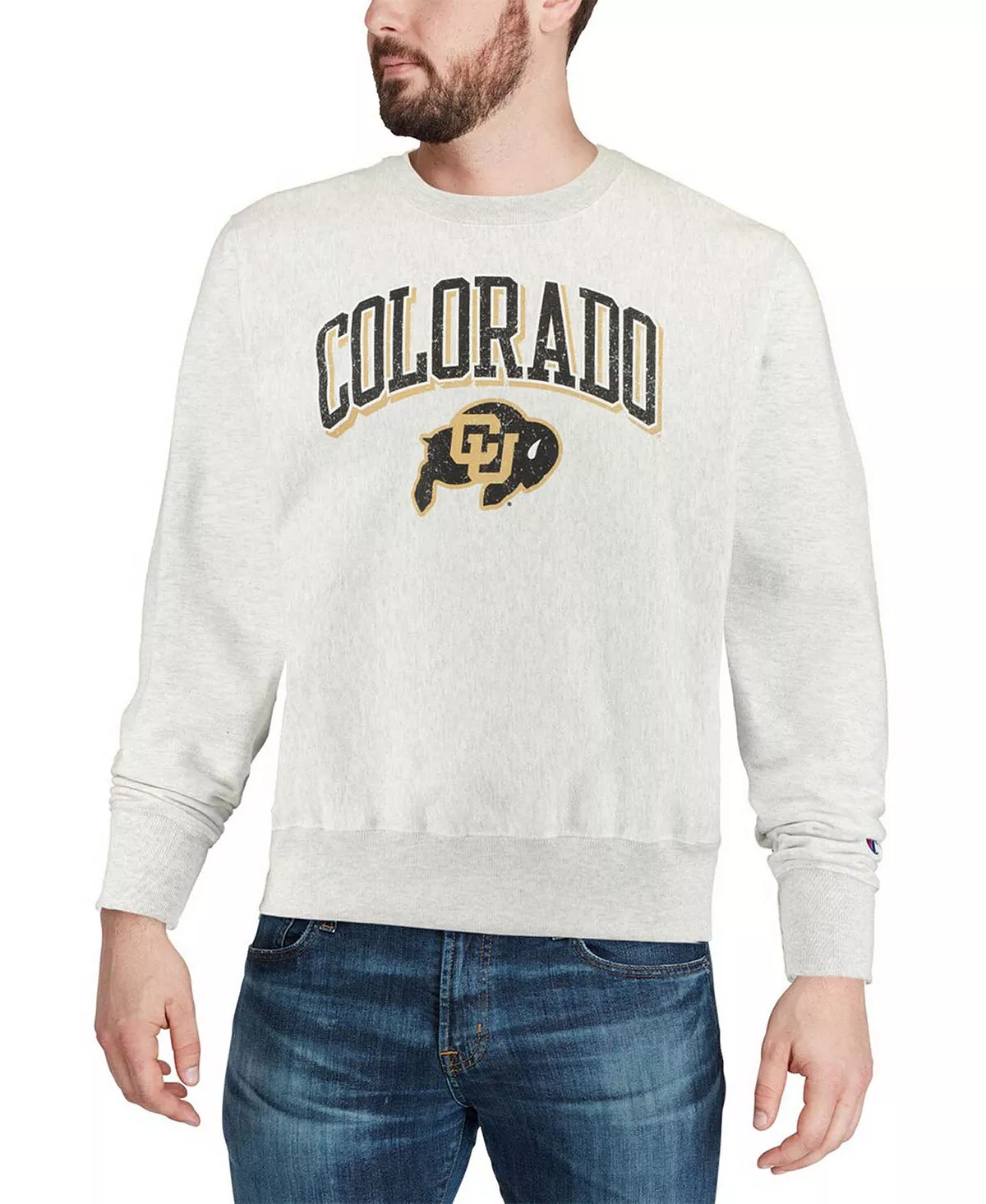 Champion Men's Gray Colorado Buffaloes Arch Over Logo Reverse Weave Pullover Sweatshirt - Image 4