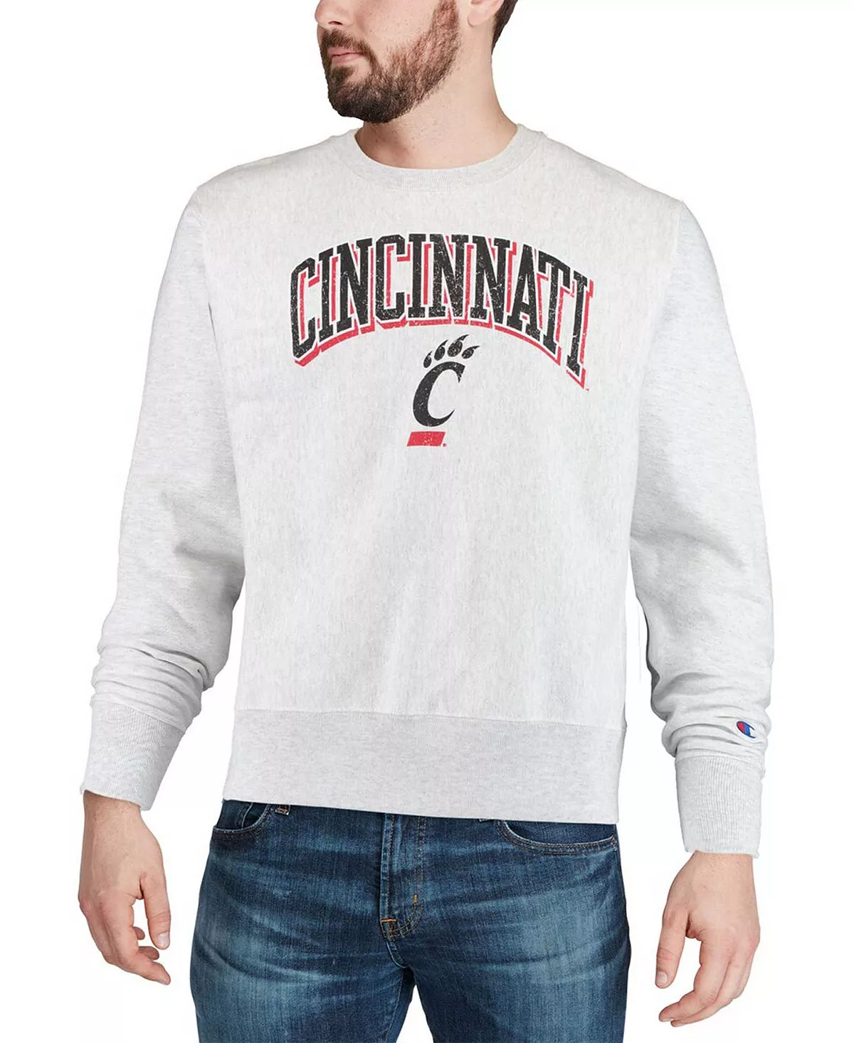 Champion Men's Gray Cincinnati Bearcats Arch Over Logo Reverse Weave Pullover Sweatshirt - Image 4
