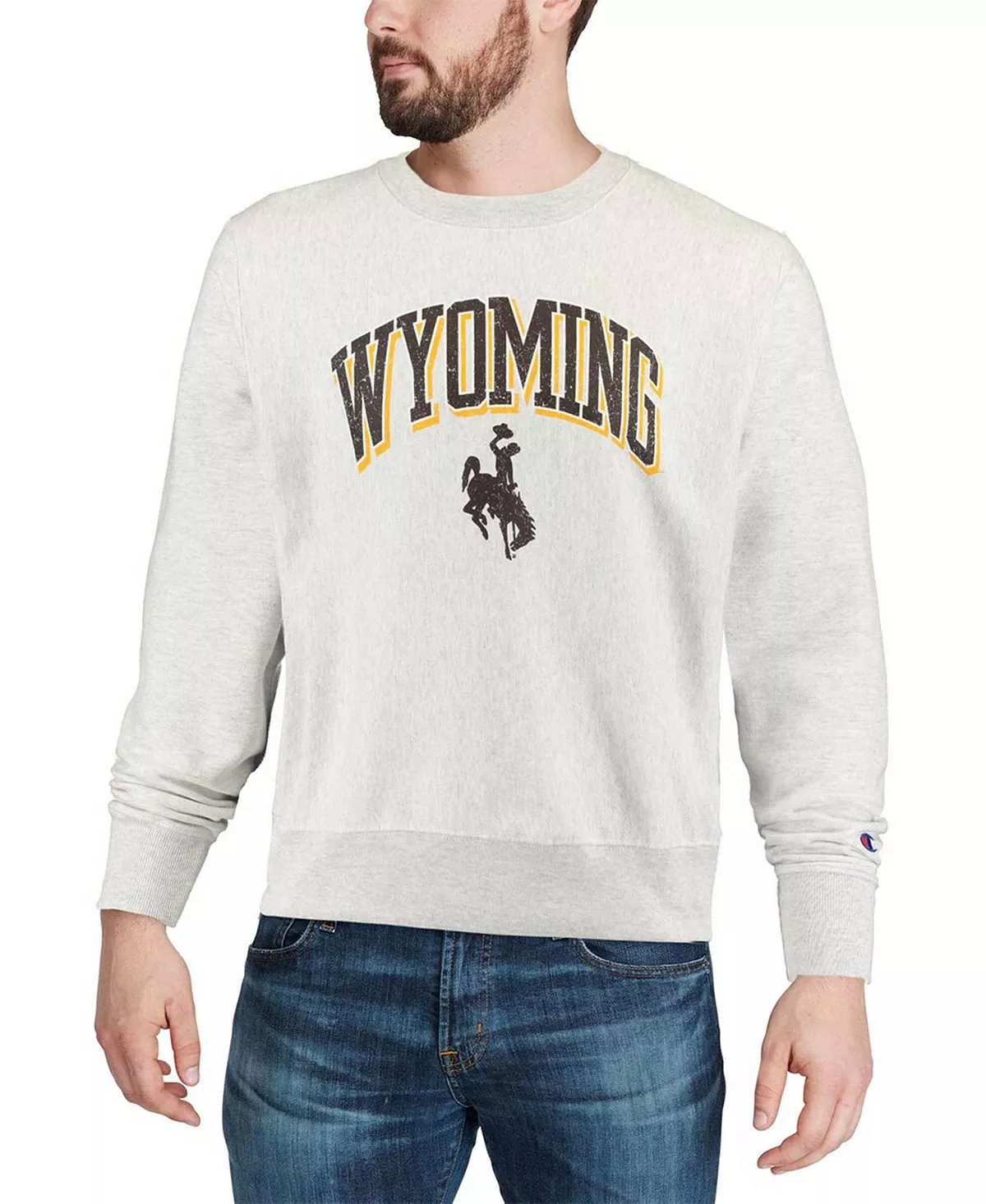 Champion Men's Heathered Gray Wyoming Cowboys Arch Over Logo Reverse Weave Pullover Sweatshirt - Image 4