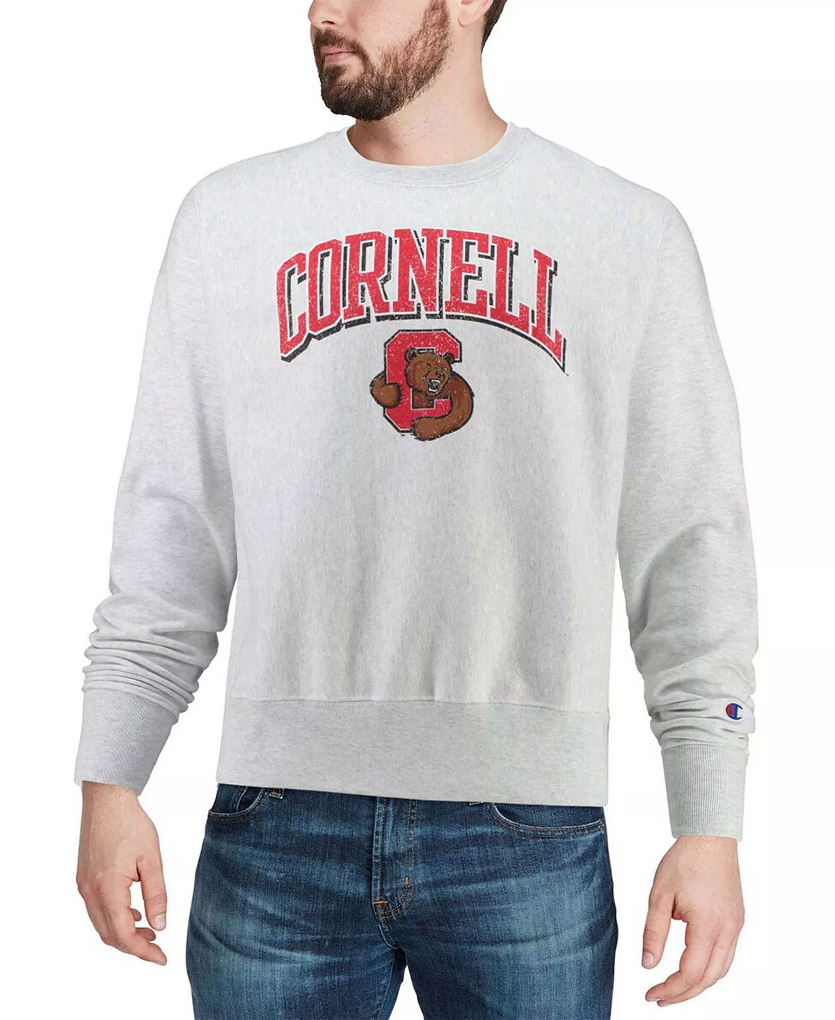 Champion Men's Gray Cornell Big Red Arch Over Logo Reverse Weave Pullover Sweatshirt - Image 4