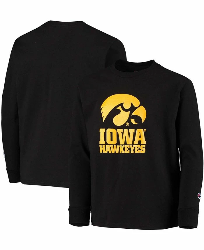 Champion Youth Boys Black Iowa Hawkeyes Lockup Long Sleeve T-shirt
