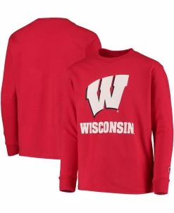 Champion Youth Boys Red Wisconsin Badgers Lockup Long Sleeve T-shirt