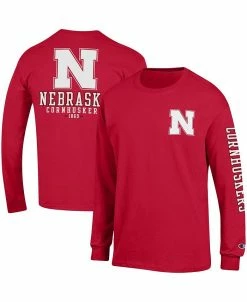Champion Men's Scarlet Nebraska Huskers Team Stack Long Sleeve T-shirt