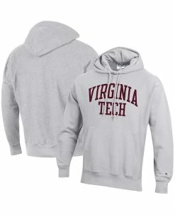 Champion Men's Heathered Gray Virginia Tech Hokies Team Arch Reverse Weave Pullover Hoodie