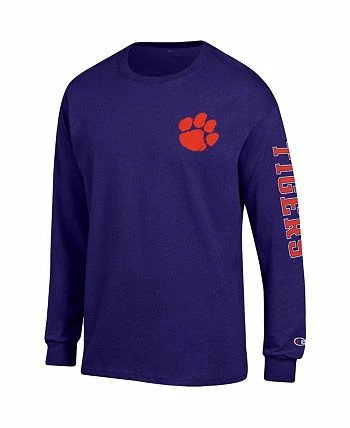 Champion Men's Purple Clemson Tigers Team Stack Long Sleeve T-shirt - Image 3