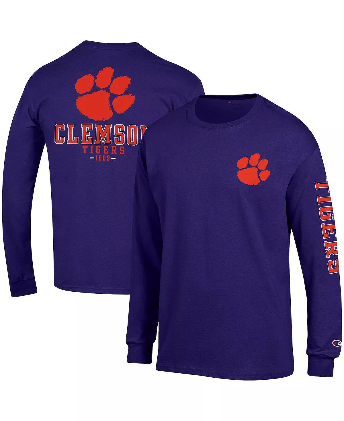 Champion Men's Purple Clemson Tigers Team Stack Long Sleeve T-shirt - Image 4