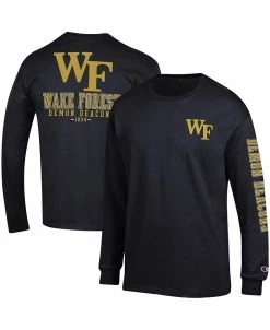 Champion Men's Black Wake Forest Demon Deacons Team Stack Long Sleeve T-shirt