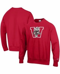 Champion Men's Red Wisconsin Badgers Vault Logo Reverse Weave Pullover Sweatshirt