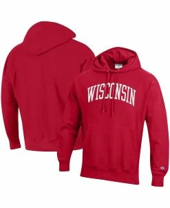 Champion Men's Red Wisconsin Badgers Team Arch Reverse Weave Pullover Hoodie