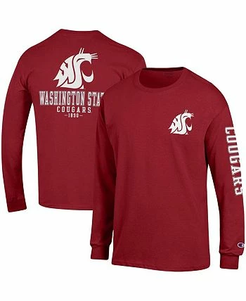Champion Men's Crimson Washington State Cougars Team Stack Long Sleeve T-shirt - Image 2