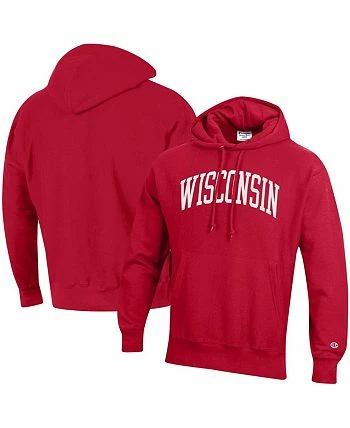 Champion Men's Red Wisconsin Badgers Team Arch Reverse Weave Pullover Hoodie - Image 2