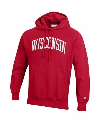 Champion Men's Red Wisconsin Badgers Team Arch Reverse Weave Pullover Hoodie - Image 3