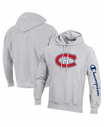 Champion Men's Heathered Gray Montreal Canadiens Reverse Weave Pullover Hoodie - Image 2
