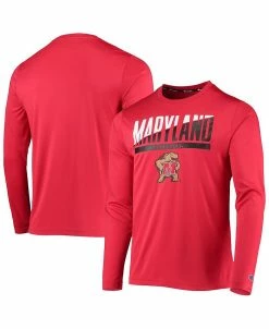 Champion Men's Red Maryland Terrapins Wordmark Slash Long Sleeve T-shirt