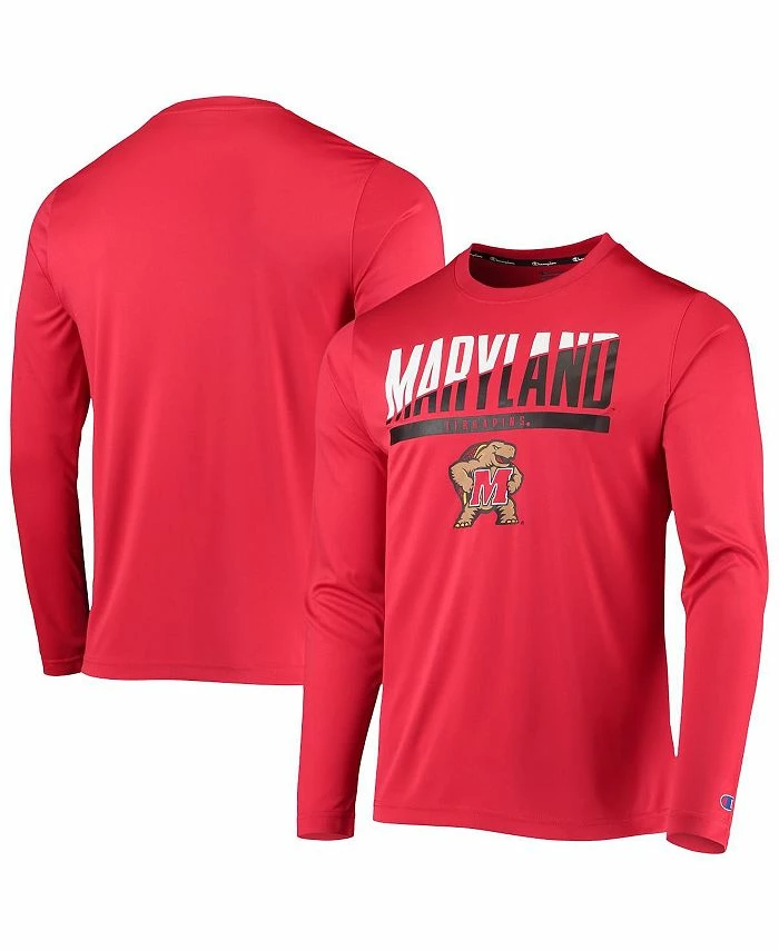 Champion Men's Red Maryland Terrapins Wordmark Slash Long Sleeve T-shirt