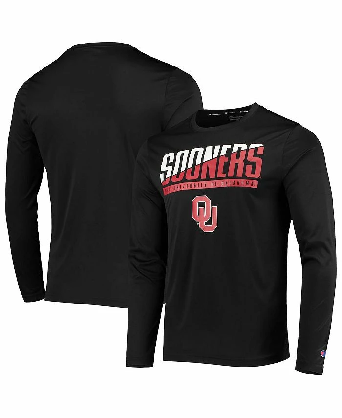 Champion Men's Black Oklahoma Sooners Wordmark Slash Long Sleeve T-shirt