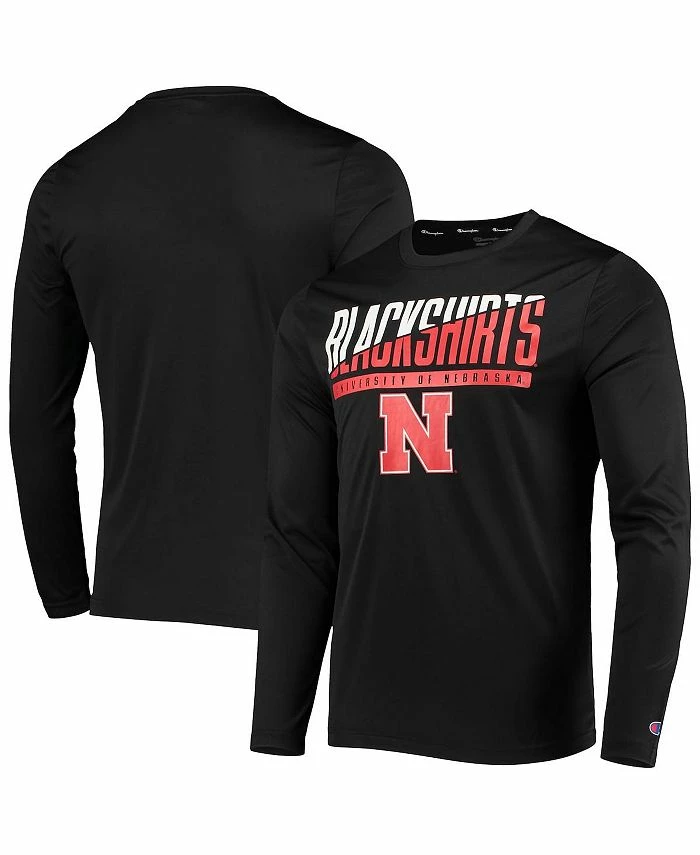 Champion Men's Black Nebraska Huskers Wordmark Slash Long Sleeve T-shirt