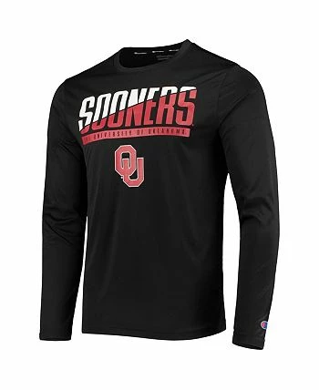 Champion Men's Black Oklahoma Sooners Wordmark Slash Long Sleeve T-shirt - Image 3