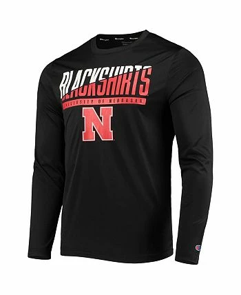Champion Men's Black Nebraska Huskers Wordmark Slash Long Sleeve T-shirt - Image 3