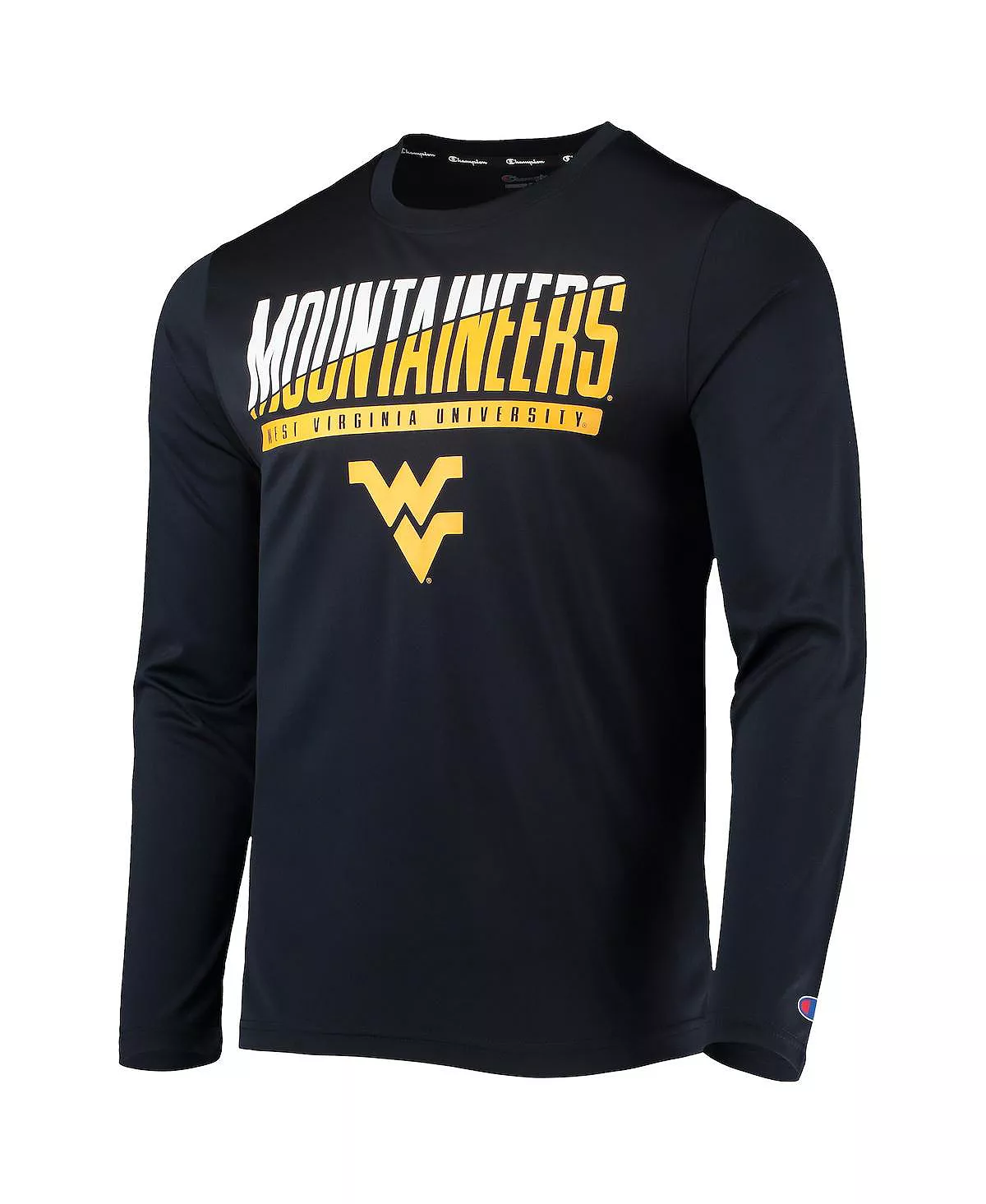Champion Men's Navy West Virginia Mountaineers Wordmark Slash Long Sleeve T-shirt - Image 4