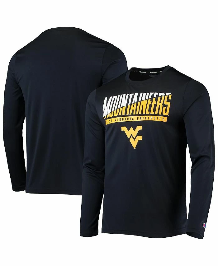 Champion Men's Navy West Virginia Mountaineers Wordmark Slash Long Sleeve T-shirt