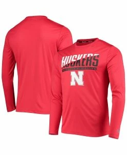 Champion Men's Scarlet Nebraska Huskers Wordmark Slash Long Sleeve T-shirt