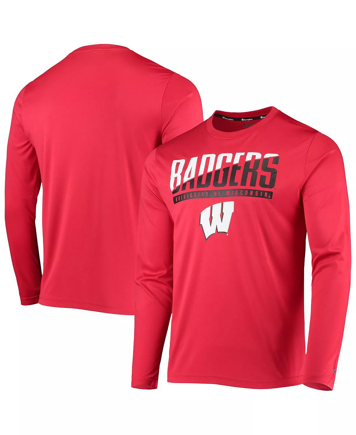 Champion Men's Red Wisconsin Badgers Wordmark Slash Long Sleeve T-shirt - Image 7