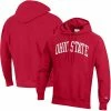 Champion Men's Scarlet Ohio State Buckeyes Team Arch Reverse Weave Pullover Hoodie