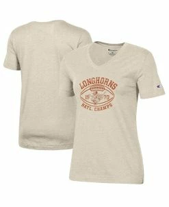 Women's Oatmeal Texas Longhorns 1970 Football National Champions V-Neck T-shirt