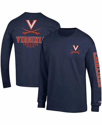Champion Men's Navy Virginia Cavaliers Team Stack Long Sleeve T-shirt - Image 2