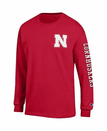 Champion Men's Scarlet Nebraska Huskers Team Stack Long Sleeve T-shirt - Image 3