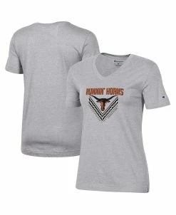 Champion Women's Heathered Gray Texas Longhorns Runnin' Horns V-Neck T-shirt