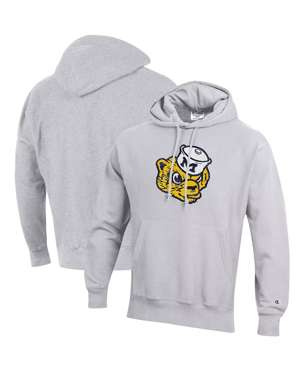 Champion Men's Heathered Gray Michigan Wolverines Vault Logo Reverse Weave Pullover Hoodie - Image 2