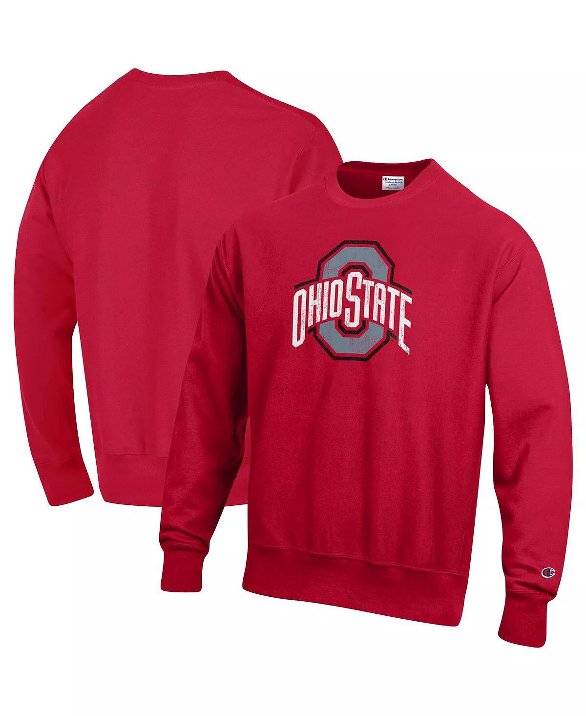 Champion Men's Scarlet Ohio State Buckeyes Vault Logo Reverse Weave Pullover Sweatshirt - Image 4