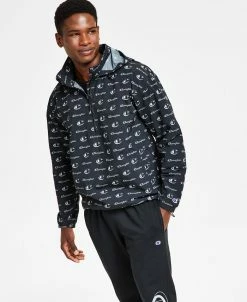Champion Men's Standard-Fit Logo-Print Water-Resistant Ripstop Anorak