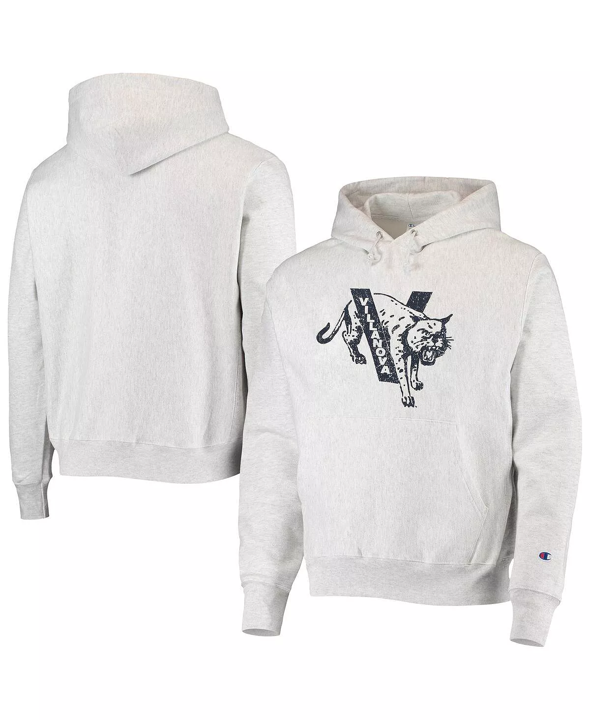 Champion Men's Heathered Gray Villanova Wildcats Team Vault Logo Reverse Weave Pullover Hoodie - Image 4