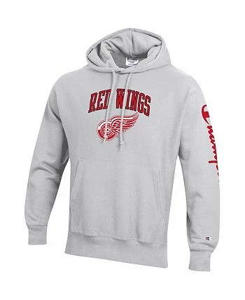 Champion Men's Heather Gray Detroit Red Wings Reverse Weave Pullover Hoodie - Image 3