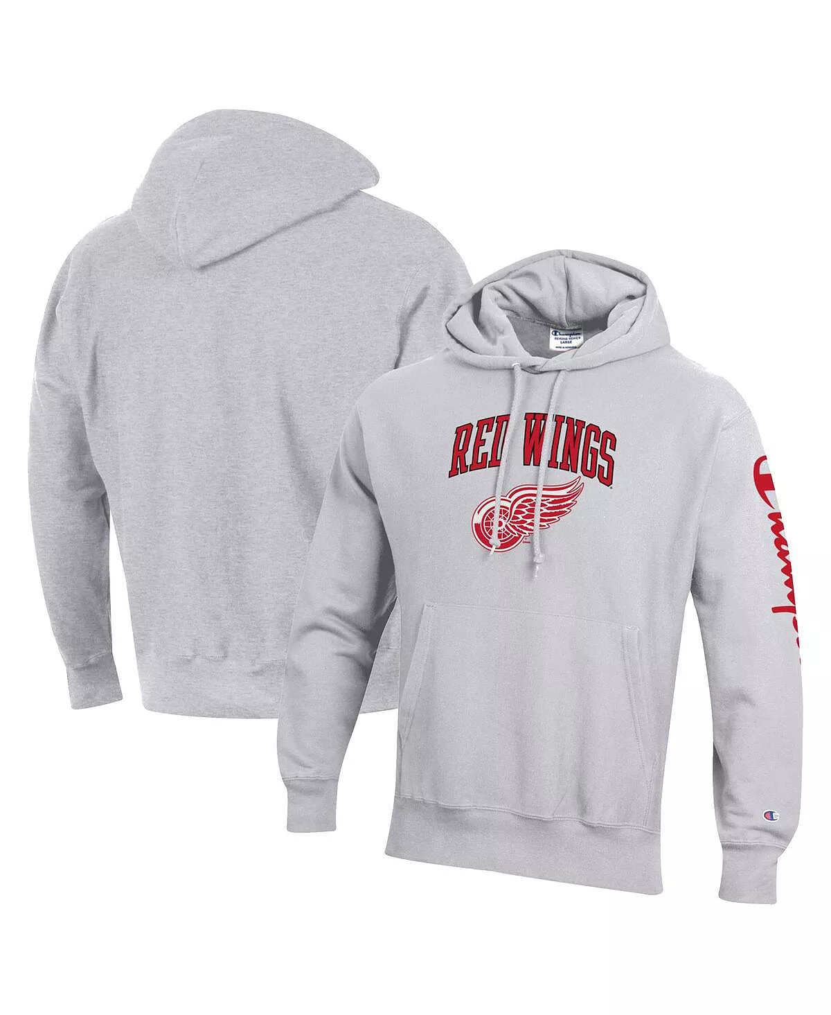 Champion Men's Heather Gray Detroit Red Wings Reverse Weave Pullover Hoodie - Image 4