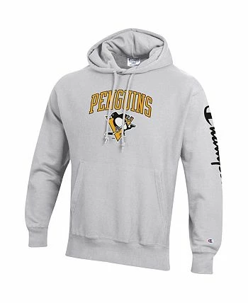 Champion Men's Heather Gray Pittsburgh Penguins Reverse Weave Pullover Hoodie - Image 3