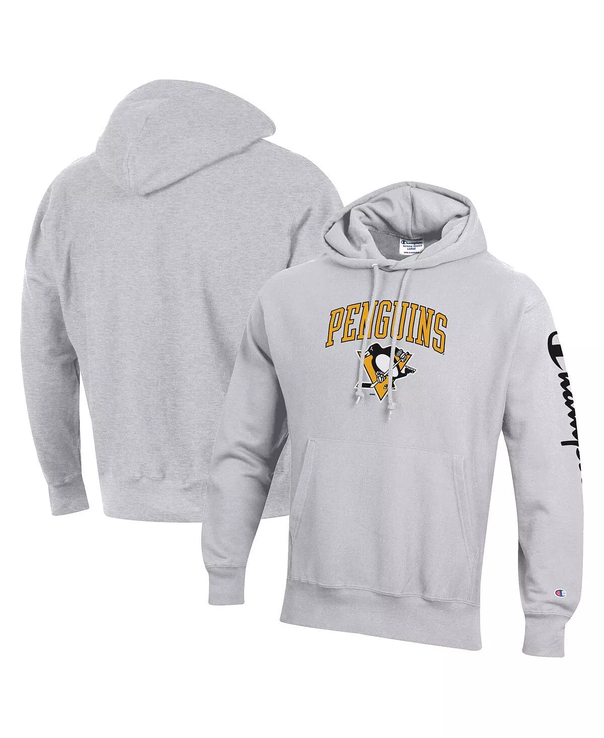 Champion Men's Heather Gray Pittsburgh Penguins Reverse Weave Pullover Hoodie - Image 4
